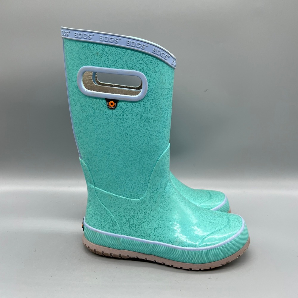 Bogs Boots Girls 13 Aqua Glitter Waterproof Pull On Rain Rainboot Handle Shoes